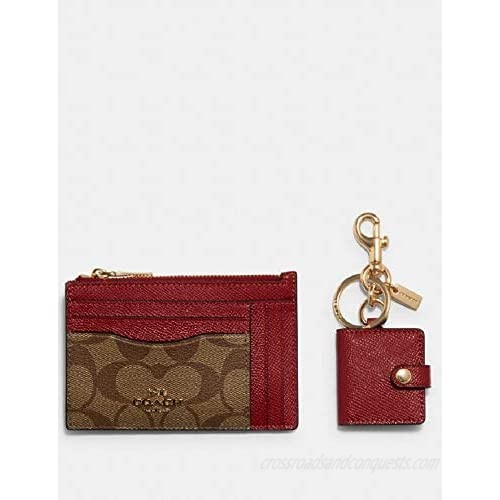 Coach Boxed Mini Skinny Id Case And Picture Bag Charm Set In Signature Canvas (Khaki/Red)