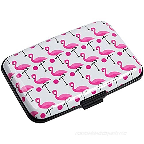 Credit Card Holder Aluminum Wallet RFID Blocking Slim Metal Hard Case (Pink Flamingos)