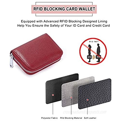 Credit Card Holder Etercycle Leather Card Case Wallet with Zipper RFID Blocking Purse Small Accordion Wallets 14 Slots for Women Men(Red)