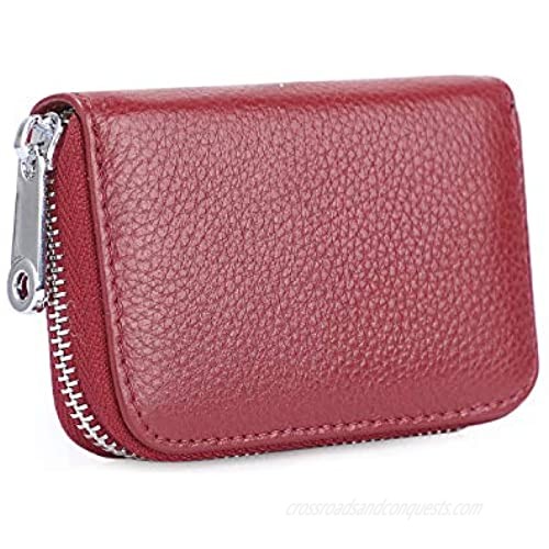 Credit Card Holder  Etercycle Leather Card Case Wallet with Zipper RFID Blocking Purse Small Accordion Wallets 14 Slots for Women Men(Red)