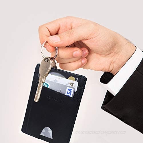 Credit Card Holder - Slim Leather RFID Card Wallet Case - Minimalist Front Pocket Purse for Men Women
