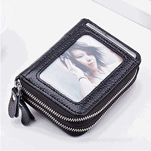 Credit Card Wallets for Women - RFID Blocking Business Card Holder Double Zipper Wallet with ID Window