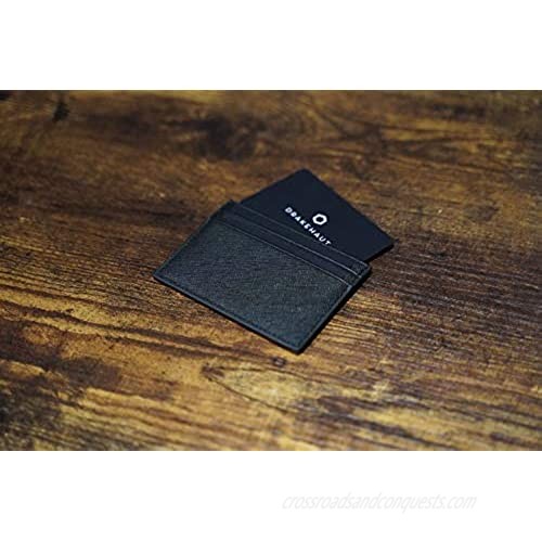 DRAKEHAUT Slim Saffiano Genuine Leather Card Holder Minimalist RFID Blocking Credit Card Case - 5 CC