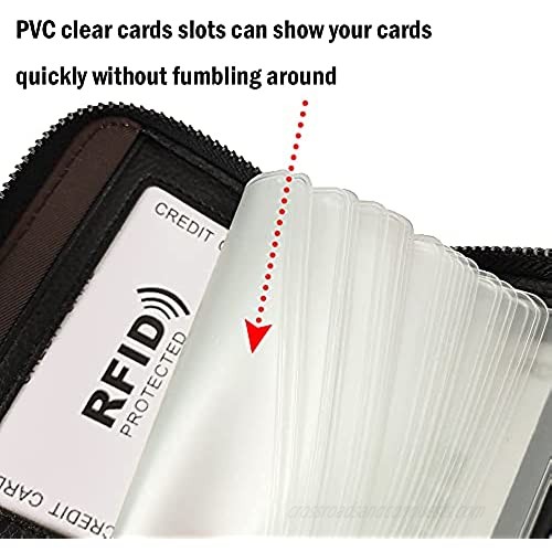 EASTVIO RFID Blocking Credit Card Holder for Women Men Genuine Leather Wallet Organizer Zipper Money Case (Litchi Leather Blue 20 Slots)
