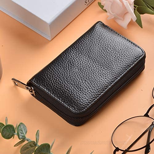Easyoulife Genuine Leather Credit Card Holder Zipper Wallet With 26 Card Slots