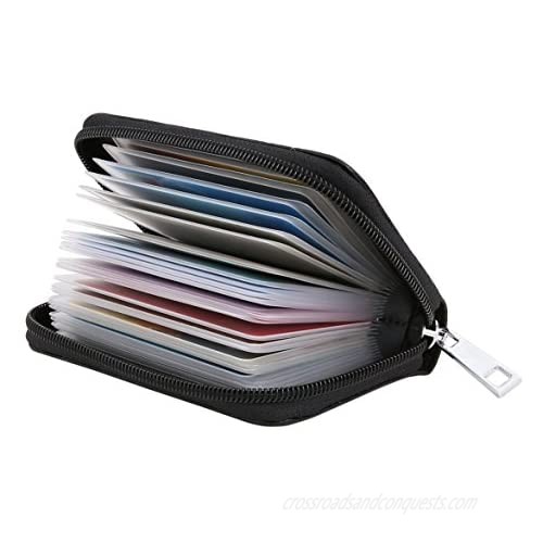 Easyoulife Genuine Leather Credit Card Holder Zipper Wallet With 26 Card Slots