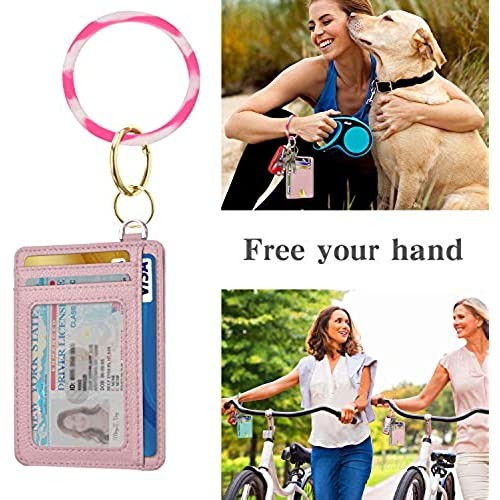 EcoVision Slim Credit Card Holder with Silicone Key Ring Bracelet RFID Blocking Slim Front Pocket Wallets with Detachable D-Shackle