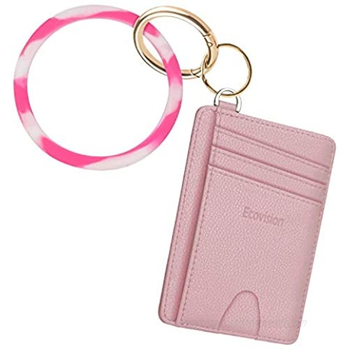 EcoVision Slim Credit Card Holder with Silicone Key Ring Bracelet  RFID Blocking Slim Front Pocket Wallets with Detachable D-Shackle