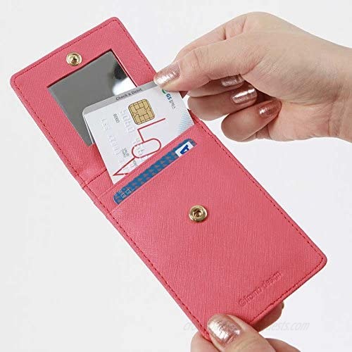 Genuine Leather Credit Card Holder Wallet with Mirror ID Badge Case with Neck Strap