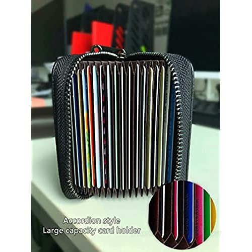 【Genuine Leather】RFID Blocking Wallet 20 Card Solts Credit Card Case Holder accordion style zipper wallet for men and women（black）