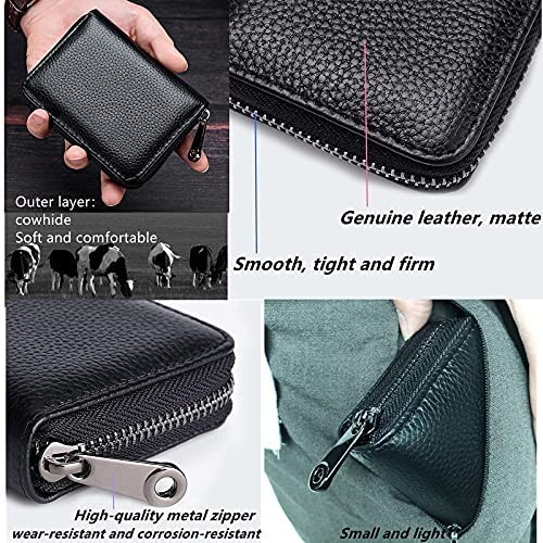 【Genuine Leather】RFID Blocking Wallet 20 Card Solts Credit Card Case Holder accordion style zipper wallet for men and women（black）
