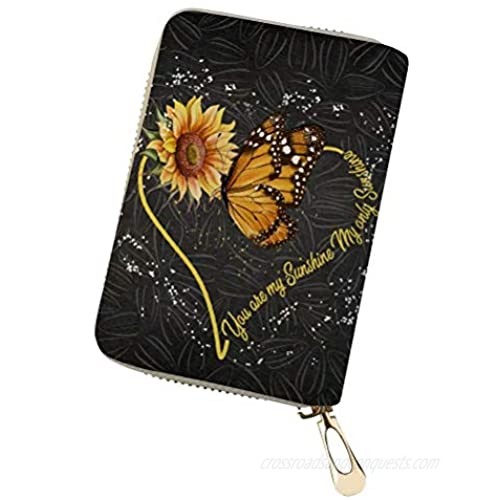 GOSTONG Sunflower Love Butterfly Card Case Wallet Women Small ID Card Organizer Travel Wallet PU Leather