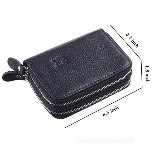 Gostwo Genuine Leather Credit Card Holder with Zipper Womens Card Case RFID Blocking with Zip Around Wallet
