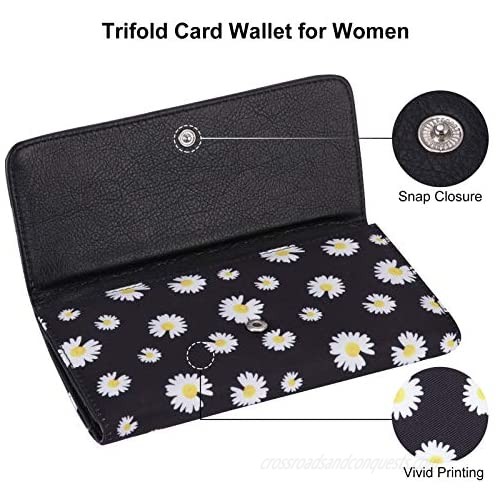 HAWEE Card Wallet for Women Trifold Floral Credit Card Holder Case with Coin Pocket Snap Closure Gifts For Teen Girls