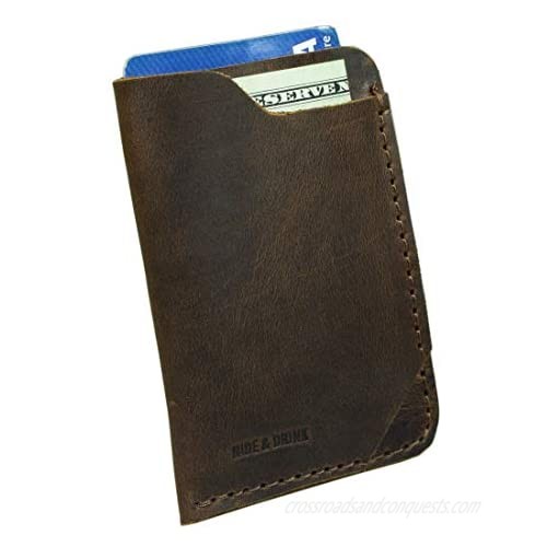 Hide & Drink  Leather Front Pocket Card Holder  Holds Up to 4 Cards Plus Folded Bills  Cash Organizer  Wallet  Handmade Includes 101 Year Warranty :: Bourbon Brown