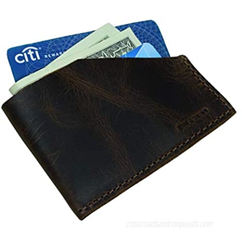 Hide & Drink Leather Ultra Minimalist Card Holder Holds Up to 4 Cards Plus Folded Bills Front Pocket Wallet Cash Organizer Handmade Includes 101 Year Warranty :: Bourbon Brown