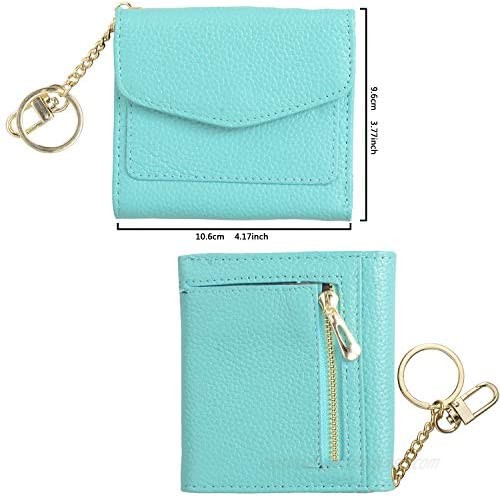 Hopsooken Womens Small Compact Wallet RFID Credit Card Holder Keychain Leather Coin Purse