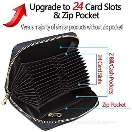 imeetu RFID Card Holder Leather Zipper Wallet Card Case for Women M(Black)