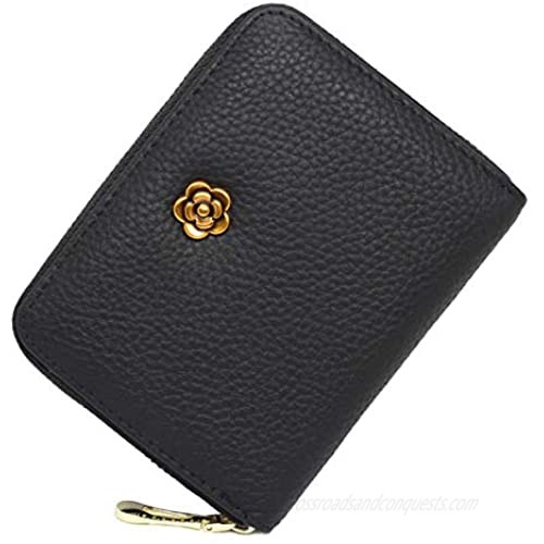 imeetu RFID Card Holder  Leather Zipper Wallet Card Case for Women M(Black)