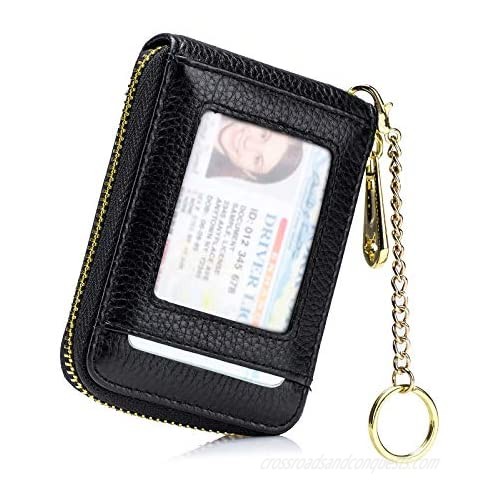 imeetu RFID Credit Card Holder Leather Zipper Card Case Wallet with Removable Keychain