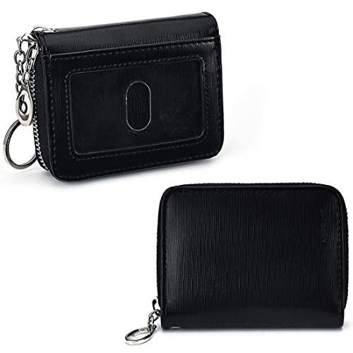 Keychain Credit Card Holder Wallet - RFID Blocking Glitter Leather Card Wallet Purse with Zipper Coin Pockets ID see-through windows for Women Men