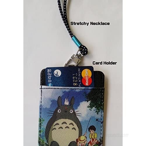 KUBRICK Totoro Basic Card Holder Necklace Wallet ID Badge [Stretchy Strap] PU Leather Credit Card Case