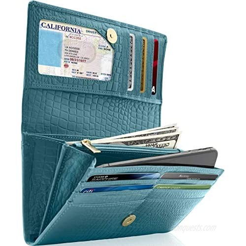 Leather Clutch RFID Wallets For Women - Big Womens Wallet Accordion Purse Organizer Zip Coin Pouch Gifts For Women
