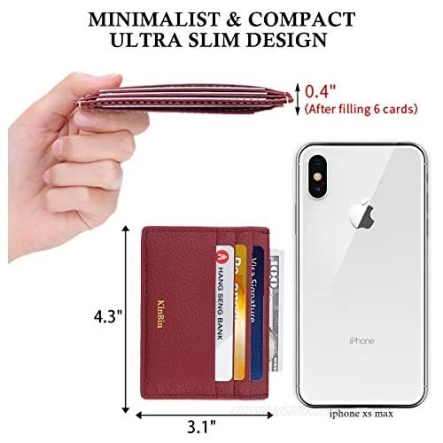 Leather Credit Card Holder Slim RFID Blocking Card Case Wallets Minimalist Front Pocket for Women Men - Wine Red…