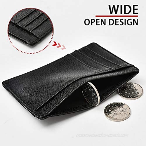 Minimalist Wallets for Men & Women Credit Card Holder Slim Front Pocket Leather Wallets (black)