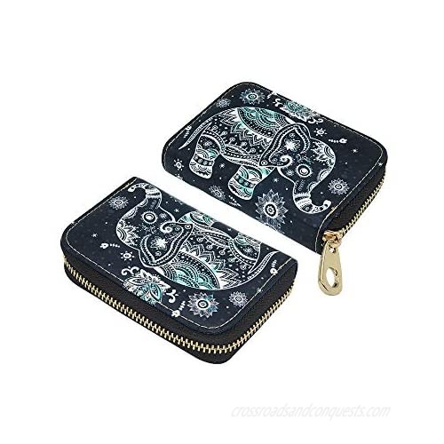 MOYYO RFID Credit Card Holder Case Leather Printed Zipper Card Case Wallet for Women Girls