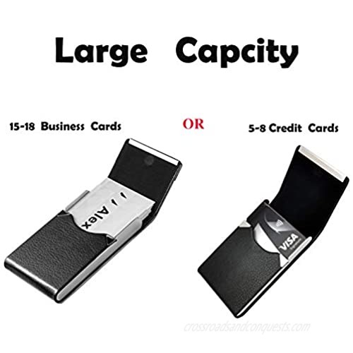 Naplion Card Cases for Men and Women PU Leather Stainless Steel ID Cases Magnetic RFID Blocking Business Credit Card Holder Slim Minimalist Wallet Black