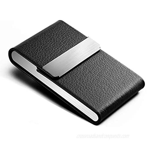Naplion Card Cases for Men and Women PU Leather Stainless Steel ID Cases  Magnetic RFID Blocking Business Credit Card Holder  Slim Minimalist Wallet Black