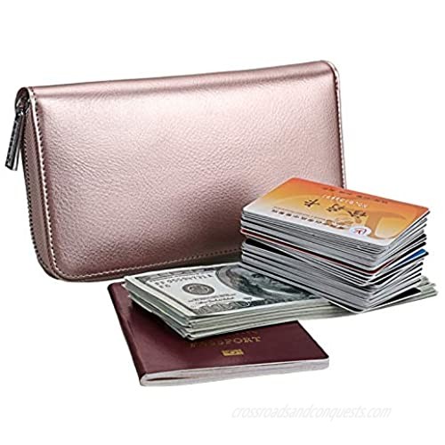Noedy Large Capacity Credit Card Holder RFID Blocking For Women Genuine Leather Multi Card Cases Wallet Rose Gold