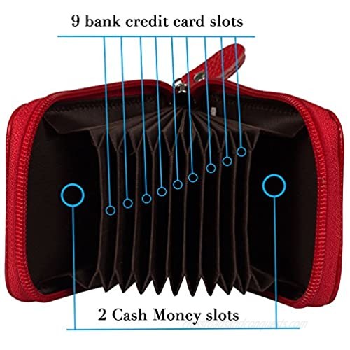 Noedy RFID Blocking Credit Card Case Organizer Genuine Leather Zip-Around Security Wallet Red