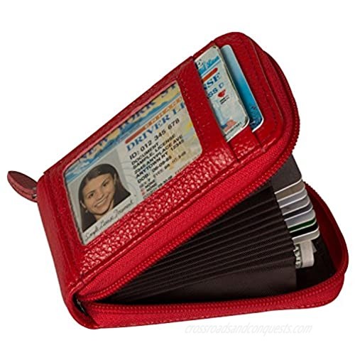 Noedy RFID Blocking Credit Card Case Organizer Genuine Leather Zip-Around Security Wallet Red