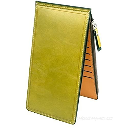 Noedy Womens Thin Multi Card Case Organizer Wallet with Zipper Pocket Green