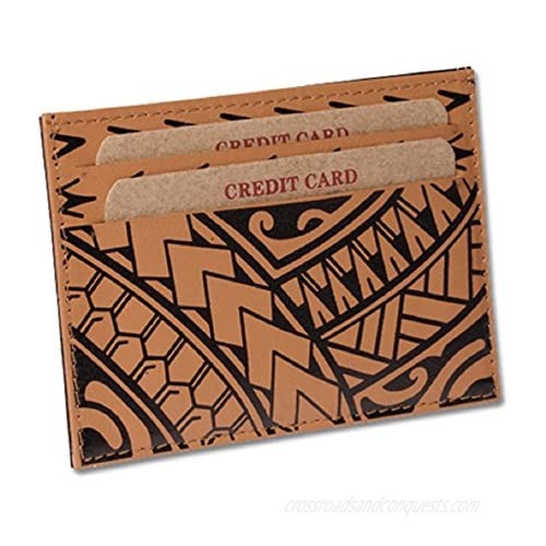 Polynesian Tattoo Leather Credit Card Holder Super Slim Wallet"Hiku" from NAKOA