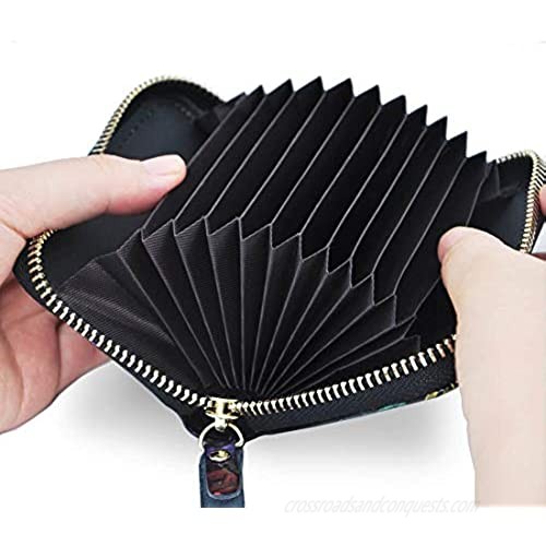 RFID Accordion Credit Card Holder Wallet for Women Small Leather Zipper Credit Card Case Protector 12 Slot (Magnolia)