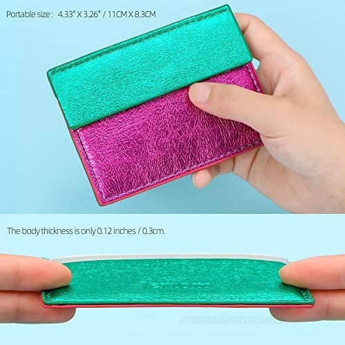 RFID Blocking PU Leather Credit Card Holder Pocket Wallet Business Card Case for Women Girls (Metallic Multicolored)