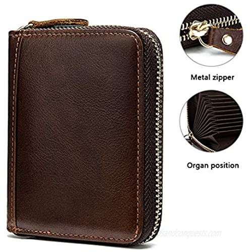 RFID Credit Card Holder Genuine Leather Credit Card Wallet with Zipper for Men & Women 9card slots