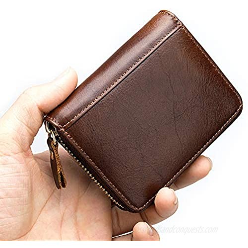 RFID Credit Card Holder Genuine Leather Credit Card Wallet with Zipper for Men & Women 9card slots