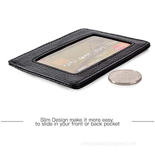 RFID Credit Card Holder Leather Slim Wallet with ID Window (Black with ID window)