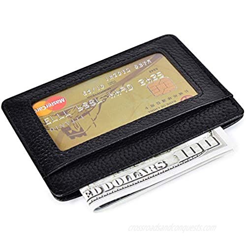 RFID Credit Card Holder Leather Slim Wallet with ID Window (Black with ID window)
