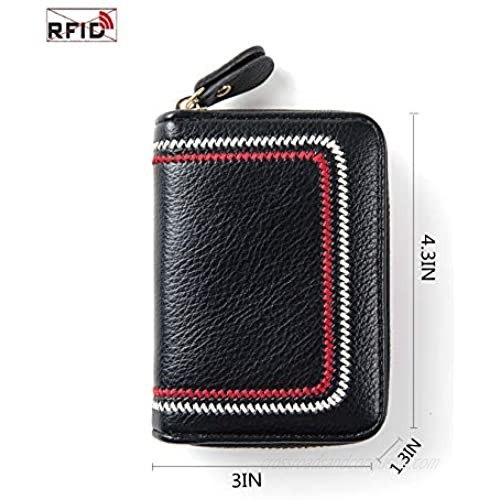 RFID Credit Card Holder Leather Zipper Card Case Wallet for Women (Black)