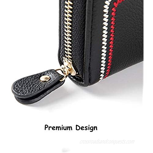 RFID Credit Card Holder Leather Zipper Card Case Wallet for Women (Black)