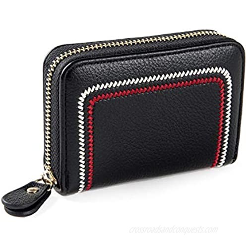 RFID Credit Card Holder  Leather Zipper Card Case Wallet for Women (Black)