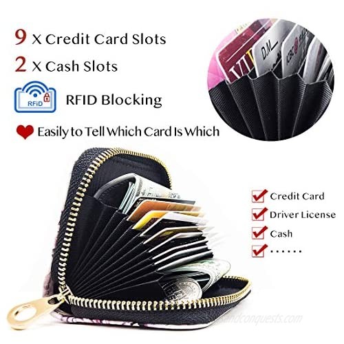 RFID Wallets for Women and Men Leather Credit Card holder Zipper Accordion Wallet