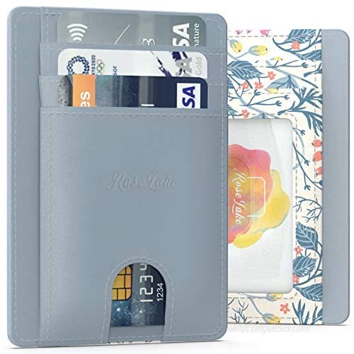 Rose Lake Slim Minimalist Wallet RFID Blocking Front Pocket Credit Card Holder Case for Women Girls Ladies Gift