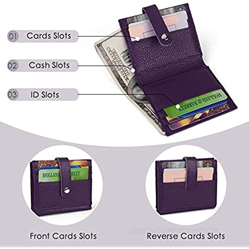 Slim Credit Card Holder for Women FRID Blocking Minimalist Wallet Mini Front Pocket Wallet Genuine Leather Purple/S
