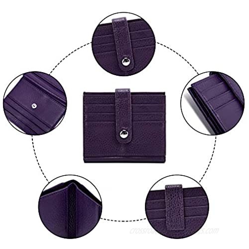 Slim Credit Card Holder for Women FRID Blocking Minimalist Wallet Mini Front Pocket Wallet Genuine Leather Purple/S